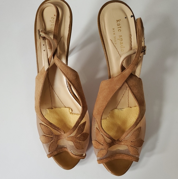 Kate Spade Slingback Peep Toe Suede Heels 8 - Picture 2 of 6